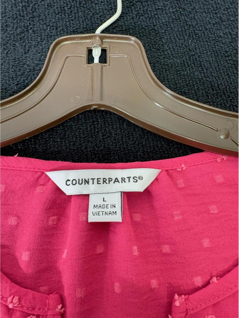 Counterparts Pink Short Sleeve Sheer Dotted Blouse Size L 2445 - Picture 6 of 10